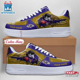 Custom Name NFL Baltimore Ravens Mascot Pattern Air Force 1 Shoes