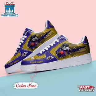 Custom Name NFL Baltimore Ravens Mascot Pattern Air Force 1 Shoes