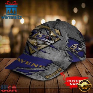 Custom Name NFL Baltimore Ravens Superman All Over Print 3D Classic Cap