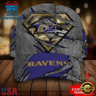 Custom Name NFL Baltimore Ravens Superman All Over Print 3D Classic Cap
