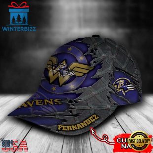 Custom Name NFL Baltimore Ravens Wonder Woman All Over Print 3D Classic Cap