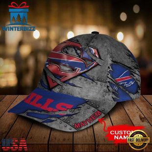 Custom Name NFL Buffalo Bills Superman Logo All Over Print 3D Classic Cap