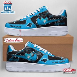 Custom Name NFL Carolina Panthers Mascot Pattern Air Force 1 Shoes