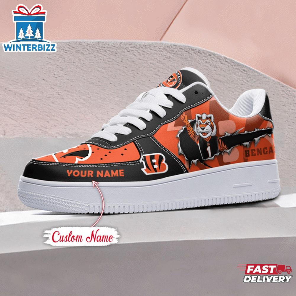 Custom Name NFL Cincinnati Bengals Mascot Pattern Air Force 1 Shoes Custom Name NFL Cincinnati Bengals Mascot Pattern Air Force 1 Shoes