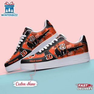 Custom Name NFL Cincinnati Bengals Mascot Pattern Air Force 1 Shoes
