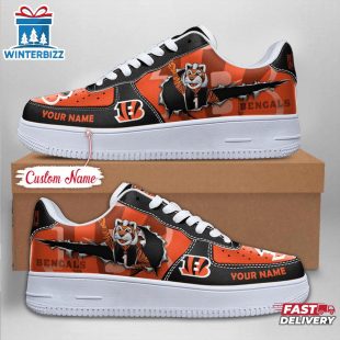 Custom Name NFL Cincinnati Bengals Mascot Pattern Air Force 1 Shoes