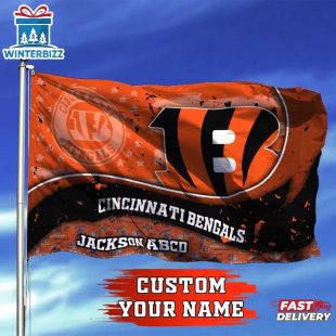 Custom Name NFL Cincinnati Bengals Team House And Garden Flag