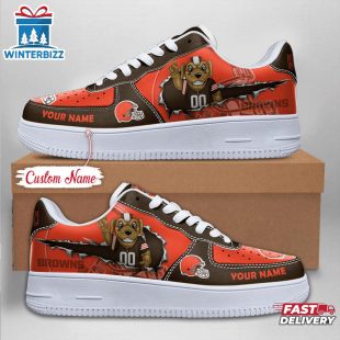 Custom Name NFL Cleveland Browns Mascot Pattern Air Force 1 Shoes