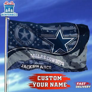 Custom Name NFL Dallas Cowboys Logo Team House And Garden Flag