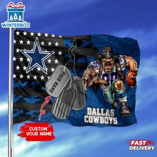 Custom Name NFL Dallas Cowboys US Flag Mascot House And Garden Flag