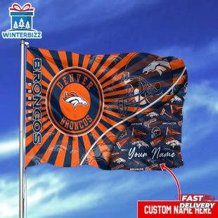 Custom Name NFL Denver Broncos Logo House And Garden Flag