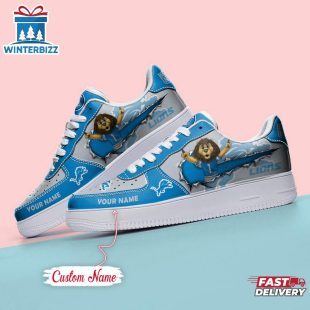 Custom Name NFL Detroit Lions Mascot Pattern Air Force 1 Shoes