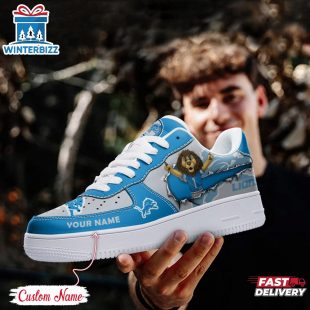 Custom Name NFL Detroit Lions Mascot Pattern Air Force 1 Shoes