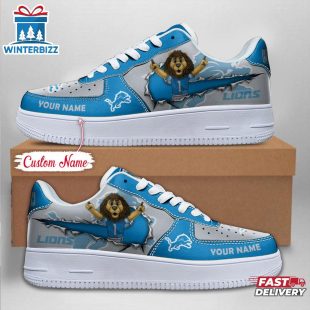 Custom Name NFL Detroit Lions Mascot Pattern Air Force 1 Shoes