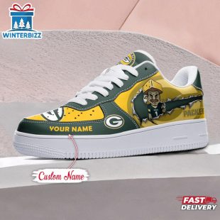 Custom Name NFL Green Bay Packers Mascot Pattern Air Force 1 Shoes