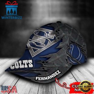 Custom Name NFL Indianapolis Colts Superman Logo All Over Print - Navy 3D Classic Cap
