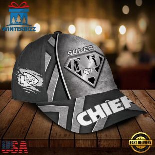 Custom Name NFL Kansas City Chiefs Superman Dad Logo All Over Print - Grey 3D Classic Cap