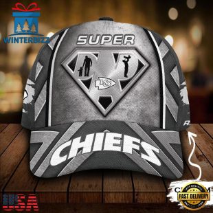 Custom Name NFL Kansas City Chiefs Superman Dad Logo All Over Print - Grey 3D Classic Cap