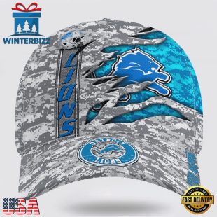 Custom Name NFL Lions Camo US Classic Baseball Cap