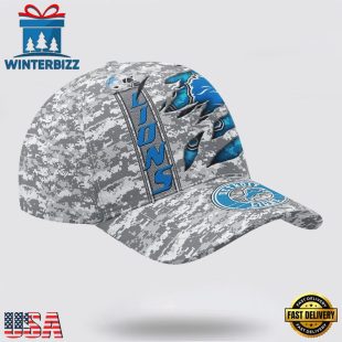 Custom Name NFL Lions Camo US Classic Baseball Cap