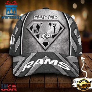 Custom Name NFL Los Angeles Rams Superman Dad All Over Print - Grey 3D Classic Cap