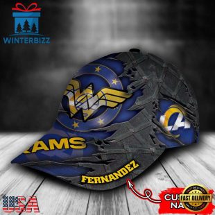 Custom Name NFL Los Angeles Rams Wonder Woman Logo All Over Print - Blue 3D Classic Cap