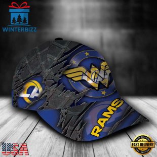 Custom Name NFL Los Angeles Rams Wonder Woman Logo All Over Print - Blue 3D Classic Cap