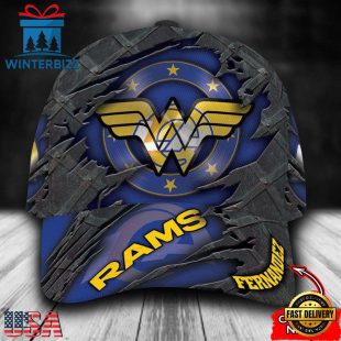 Custom Name NFL Los Angeles Rams Wonder Woman Logo All Over Print - Blue 3D Classic Cap