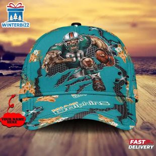 Custom Name NFL Miami Dolphins Mascot Football Baseball Cap