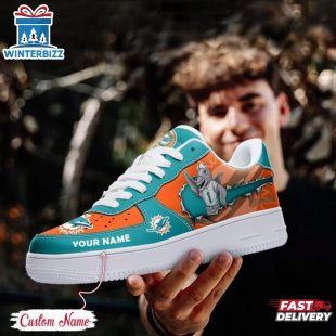 Custom Name NFL Miami Dolphins Mascot Pattern Air Force 1 Shoes