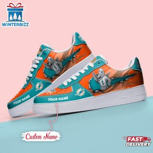 Custom Name NFL Miami Dolphins Mascot Pattern Air Force 1 Shoes