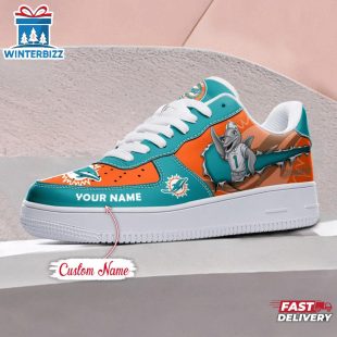 Custom Name NFL Miami Dolphins Mascot Pattern Air Force 1 Shoes