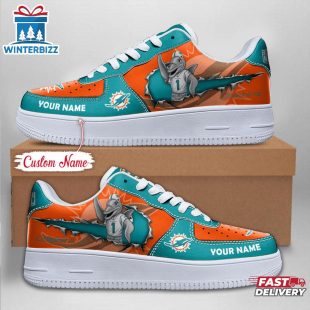 Custom Name NFL Miami Dolphins Mascot Pattern Air Force 1 Shoes