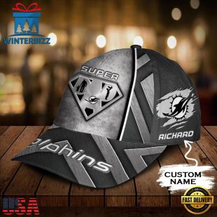 Custom Name NFL Miami Dolphins Superman Dad All Over Print 3D Classic Cap