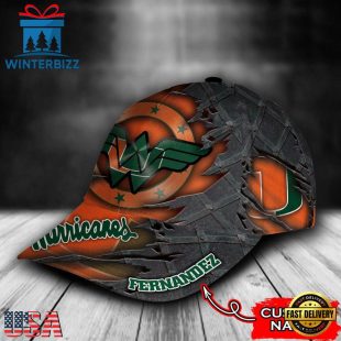Custom Name NFL Miami Hurricanes Wonder Woman Logo All Over Print - Orange 3D Classic Cap