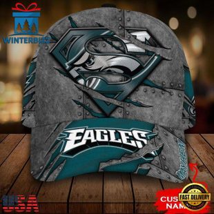 Custom Name NFL Philadelphia Eagles Superman All Over Print 3D Classic Cap