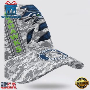 Custom Name NFL Seahawks Camo US Classic Baseball Cap