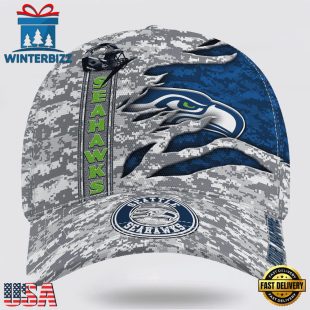 Custom Name NFL Seahawks Camo US Classic Baseball Cap