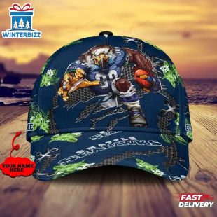 Custom Name NFL Seattle Seahawks Mascot Football Baseball Cap