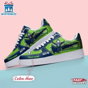 Custom Name NFL Seattle Seahawks Mascot Pattern Air Force 1 Shoes