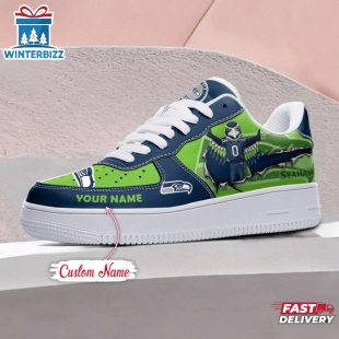 Custom Name NFL Seattle Seahawks Mascot Pattern Air Force 1 Shoes