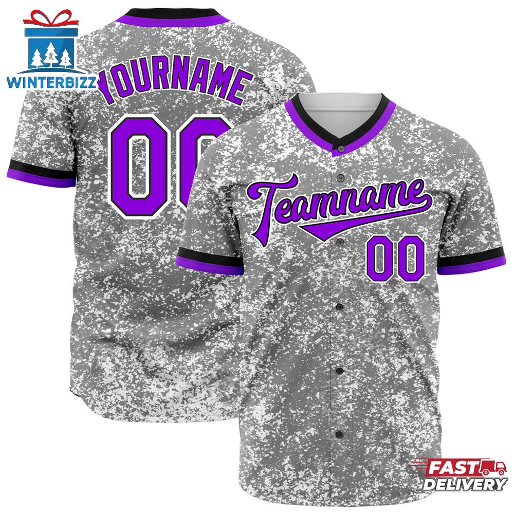 Custom Name Number And Team Arctic Camouflage Purple Front Baseball Jersey Custom Name Number And Team Arctic Camouflage Purple Front Baseball Jersey