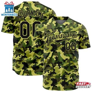 Custom Name Number And Team Army Camo Green Baseball Jersey