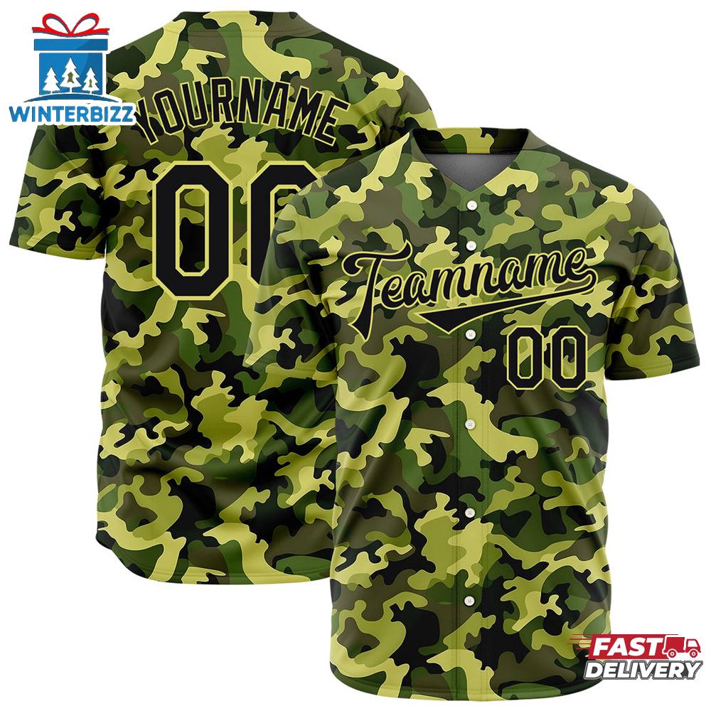 Custom Name Number And Team Army Camo Green Baseball Jersey Custom Name Number And Team Army Camo Green Baseball Jersey