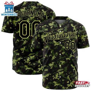 Custom Name Number And Team Army Camo Green Pattern Baseball Jersey