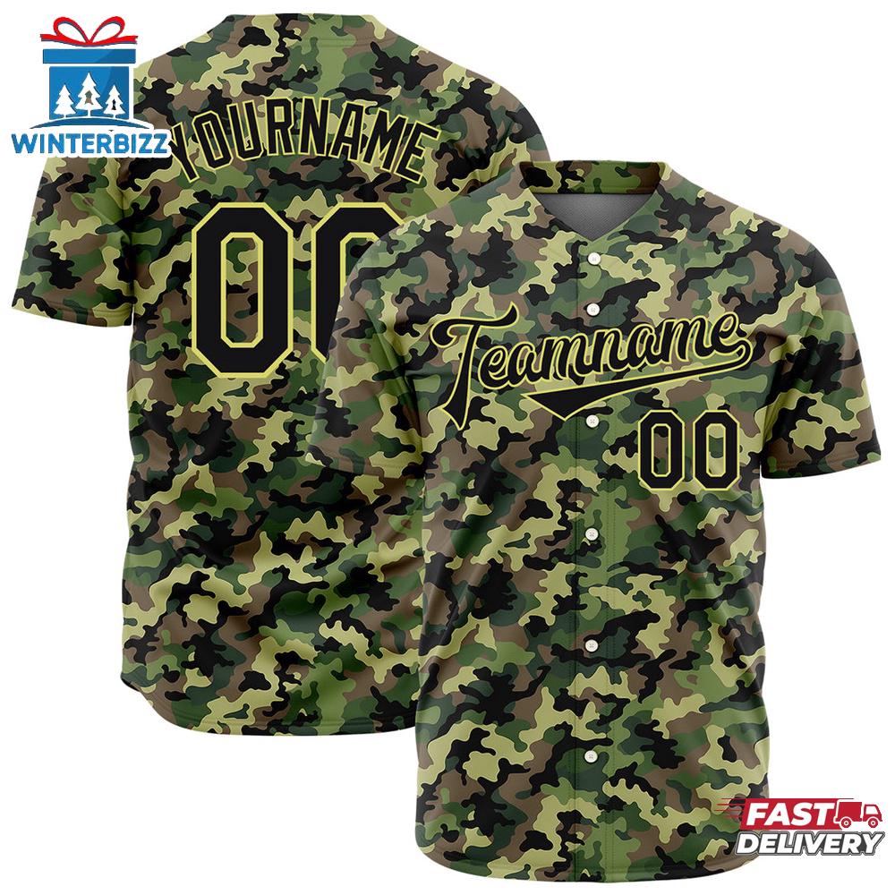 Custom Name Number And Team Army Camo Pattern Baseball Jersey Custom Name Number And Team Army Camo Pattern Baseball Jersey