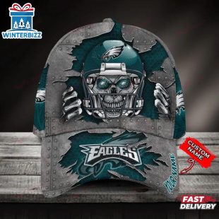 Custom Name Philadelphia Eagles NFL Football Team Skull Baseball Cap