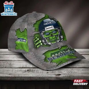 Custom Name Seattle Seahawks NFL Football Team Skull Baseball Cap