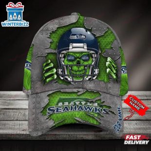 Custom Name Seattle Seahawks NFL Football Team Skull Baseball Cap
