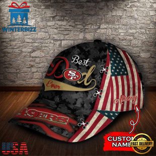 Custom NFL San Francisco 49Ers Best Dad USA Flag All Over Print 3D Baseball Cap